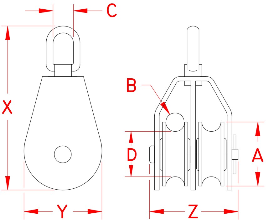 Stainless Steel Twin Swivel Block, S0404-0025, S0404-0038, S0404-0050, Line Drawing